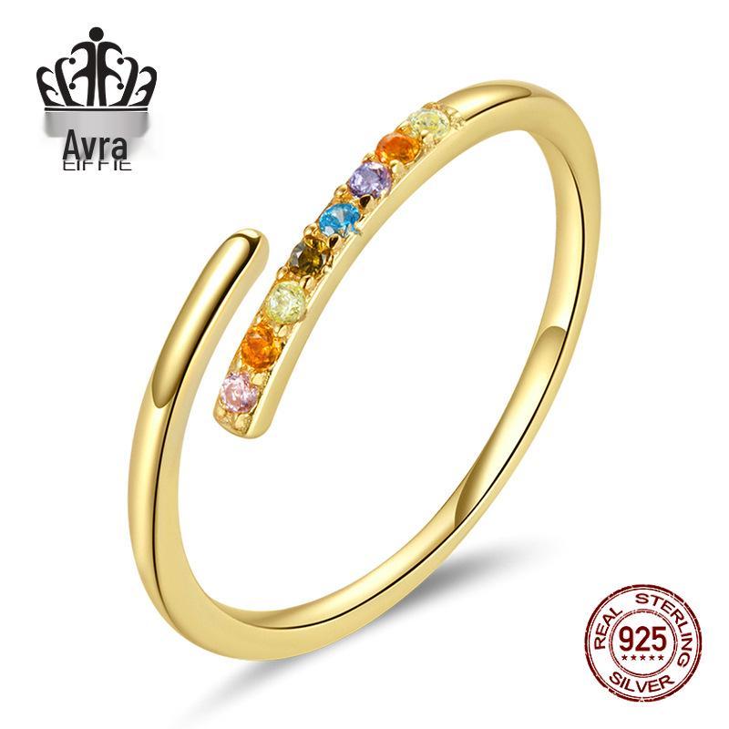 

Avle S925 Стерлинговое серебро Квадратный циркон Открытое кольцо с золотым покрытием – Модные украшения для рук adjustable open