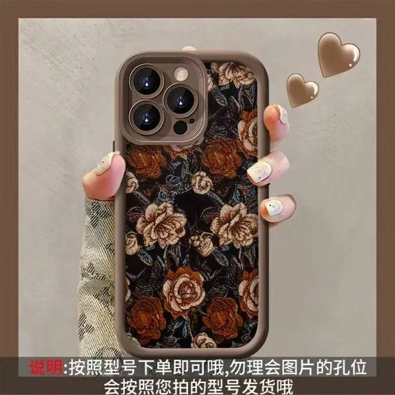 Retro flower for iphone17pro mobile phone case Apple 15 anti-drop 14 hand rope 13promax new 16x
