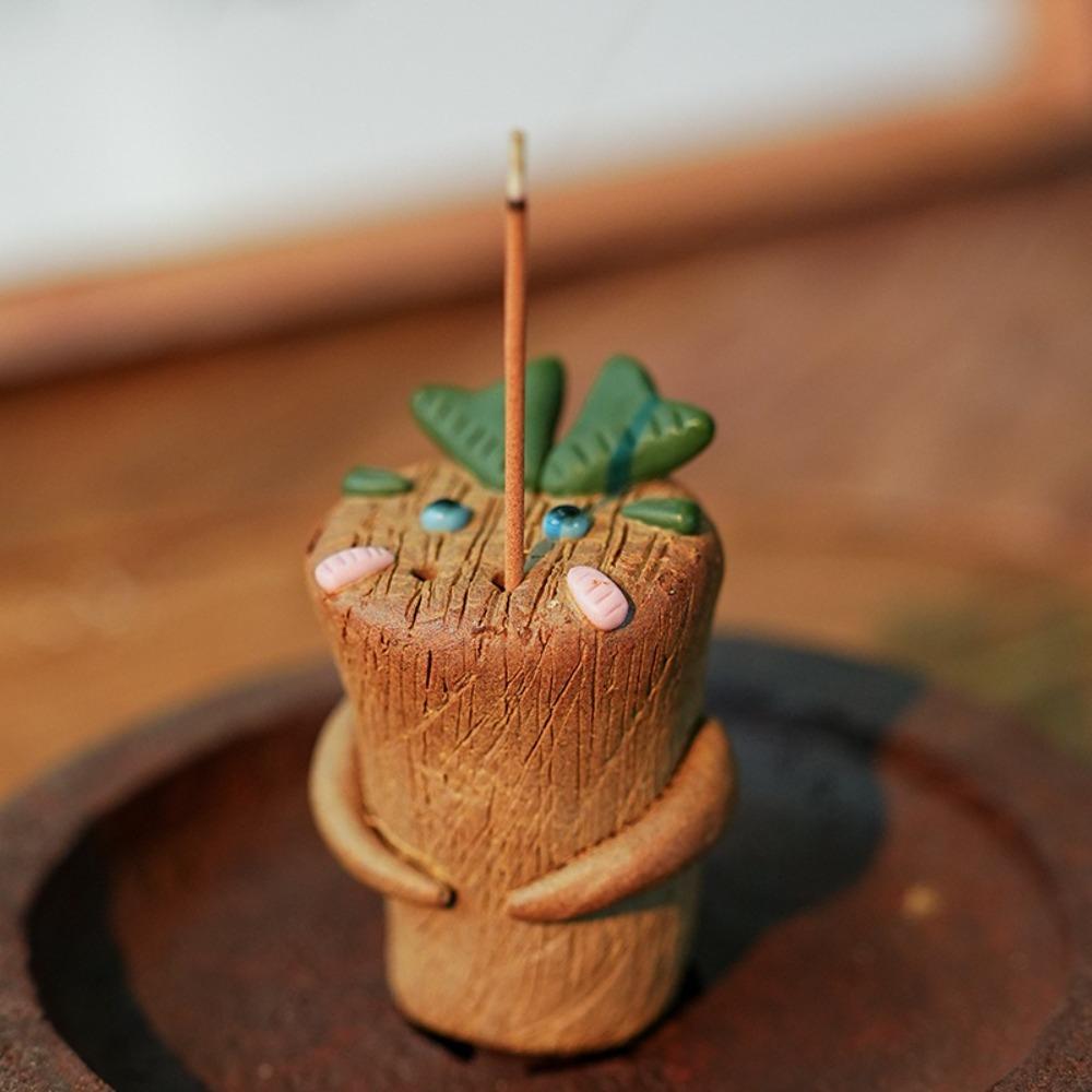 Multifunctional Small Tree Stake Ornament Ceramics Tea Pet Ornament Cute Incense Burner  Meditation