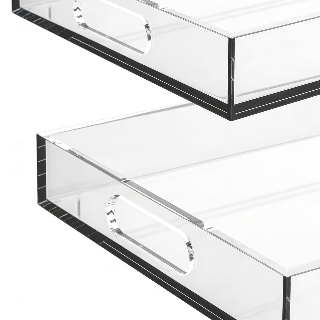 Clear Acrylic Tray 2 Pieces Leakproof With Handles Table Decor Acrylic Tray Display Organizer For Food Snack Dessert Coffee