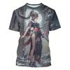 Men's Short Sleeved 3D Printed Cartoon Female Warrior Pattern T-shirts Casual Round Neck Short Sleeved Fashion T-shirts