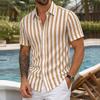 Men's Linen Short Sleeve Shirt Striped Button Down Casual Lightweight Breathable Open Front Collared Top for Summer Daily Wear