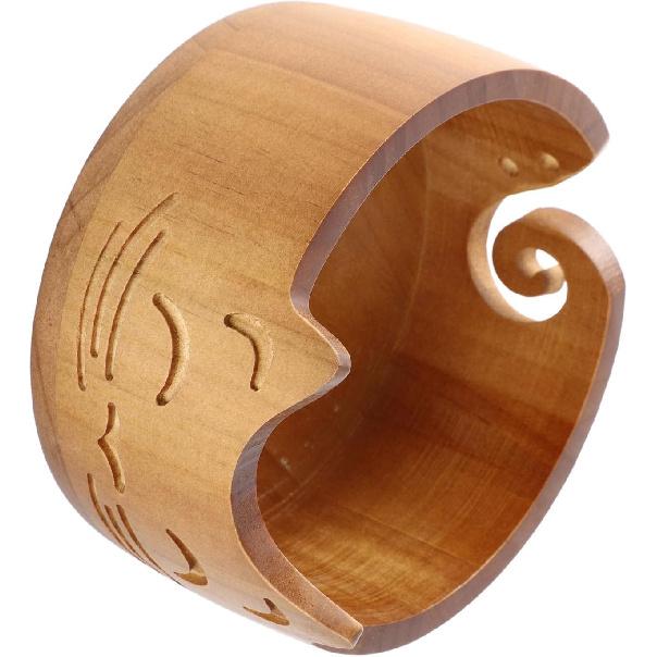 Kuuleyn Wooden Yarn Bowl,Cute Cat Shape Practical Holder,Dispenser Crochet Organizer Storage Supplies for Home Workplace Knitting Crafting Activities