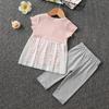 2PCS Children Clothing Set Spring Summer Girls Suits Yarn Short Sleeve Tops + Pants Clothing Set