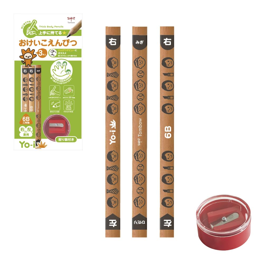 Tombow Pencil Triangular for Toddlers Thicker with Finger Rest Mark and (First Pencil) (Easy-to-Grip, Pencil) Sharpener, 6B, Yo-i MY-PBE-6B чёрный