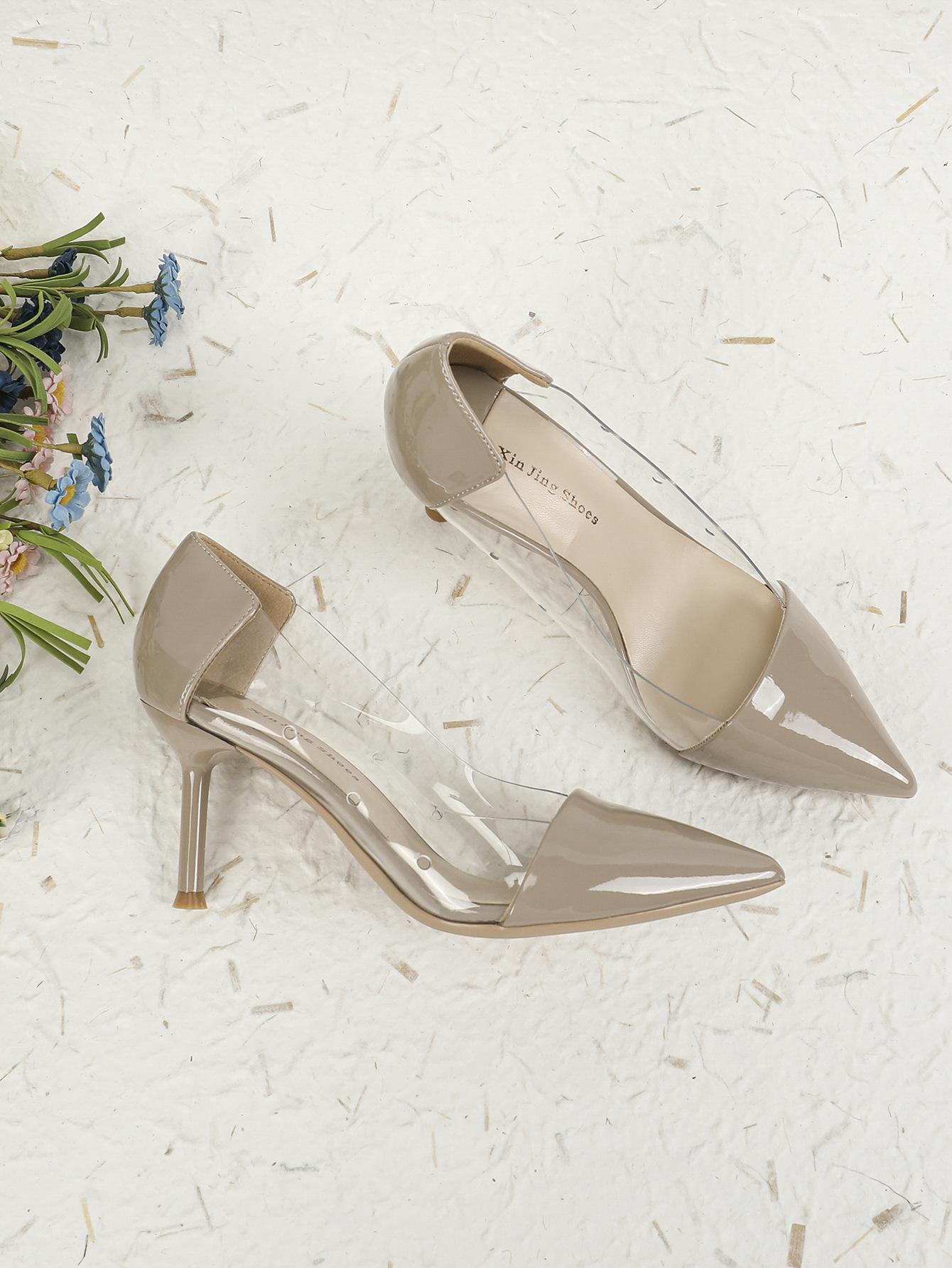 

1328-1 European and American leopard print pointed high heels women s one-pedal temperament transparent stiletto single shoes work shoes women s shoes 43 хаки