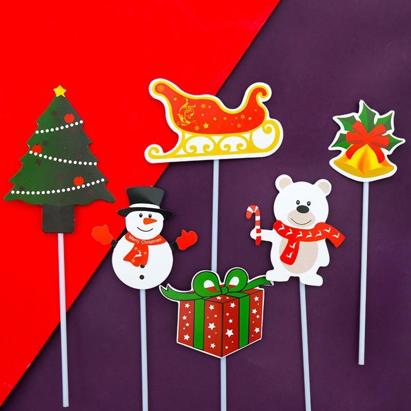 6pcs/set Merry Christmas Cupcake Toppers New Year Cake Decoration Santa Claus Tree Reindeer Cake Toppers Picks Xmas Party Supply