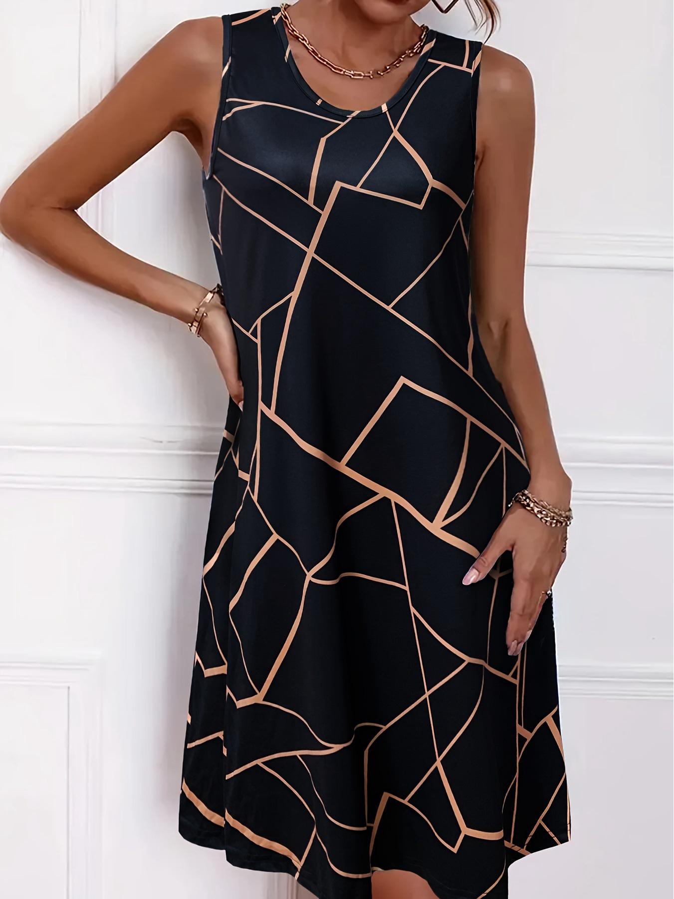 

Платье-слинг с геометрическим узором - Женский модный стиль Small чёрный