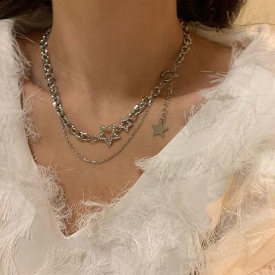 1 Adet Parlak Yıldız Katmanlı Püsküllü Choker Kolye Y2K Takı Kadınlar İçin Charm Kolyeler