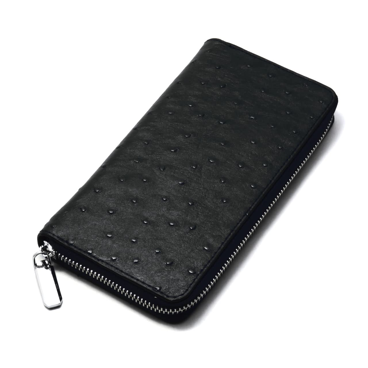 

ZIYMU Men s Long Wallet with Zipper-Around Coin Purse, Genuine Leather, Ostrich-Style Leather, Black (zm-w1-001bk)