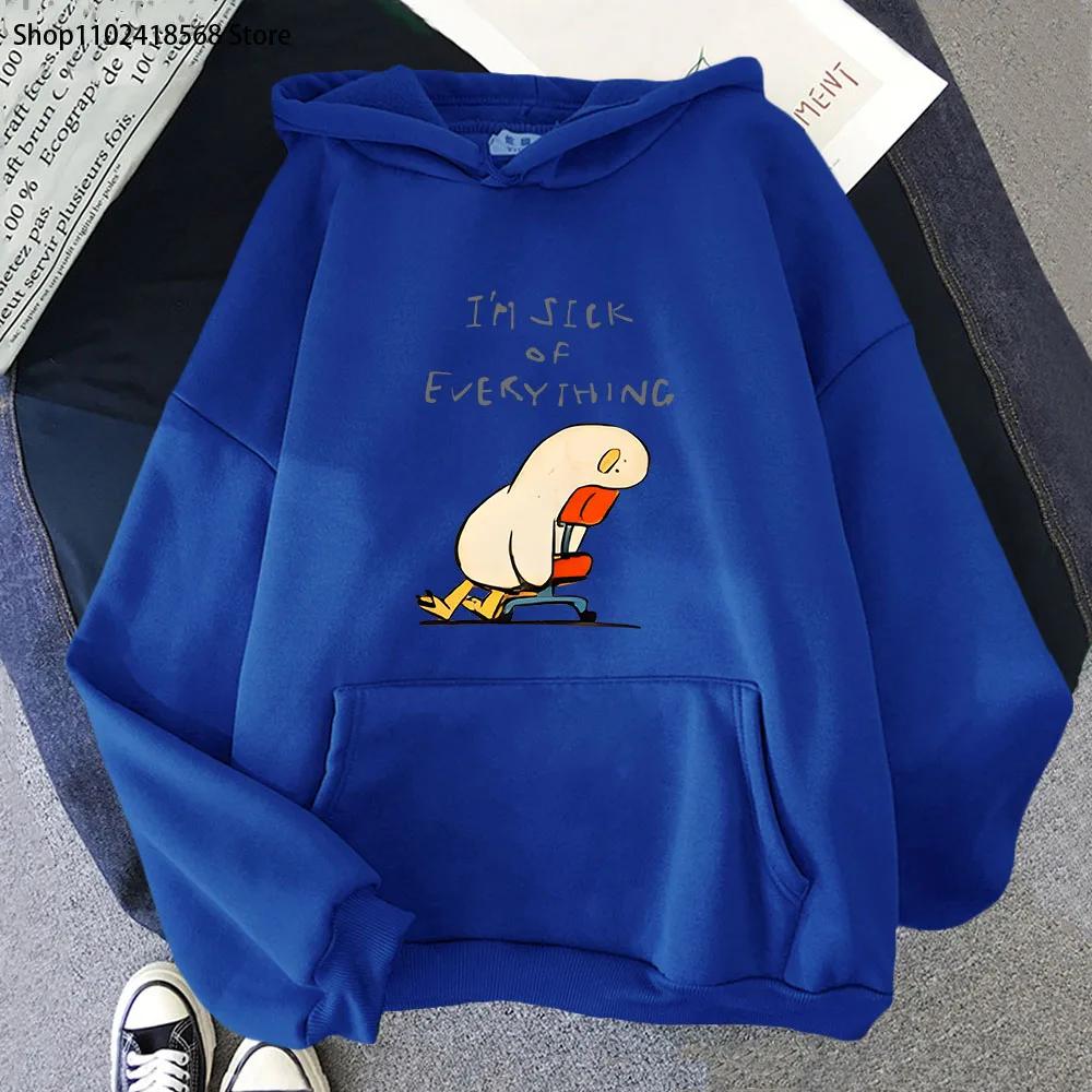 Duck I'm Sick of Everything Hoodies Cartoon Anime Graphic Sweatshirt with Hooded Long Sleeve Sudadera Women Men Tops