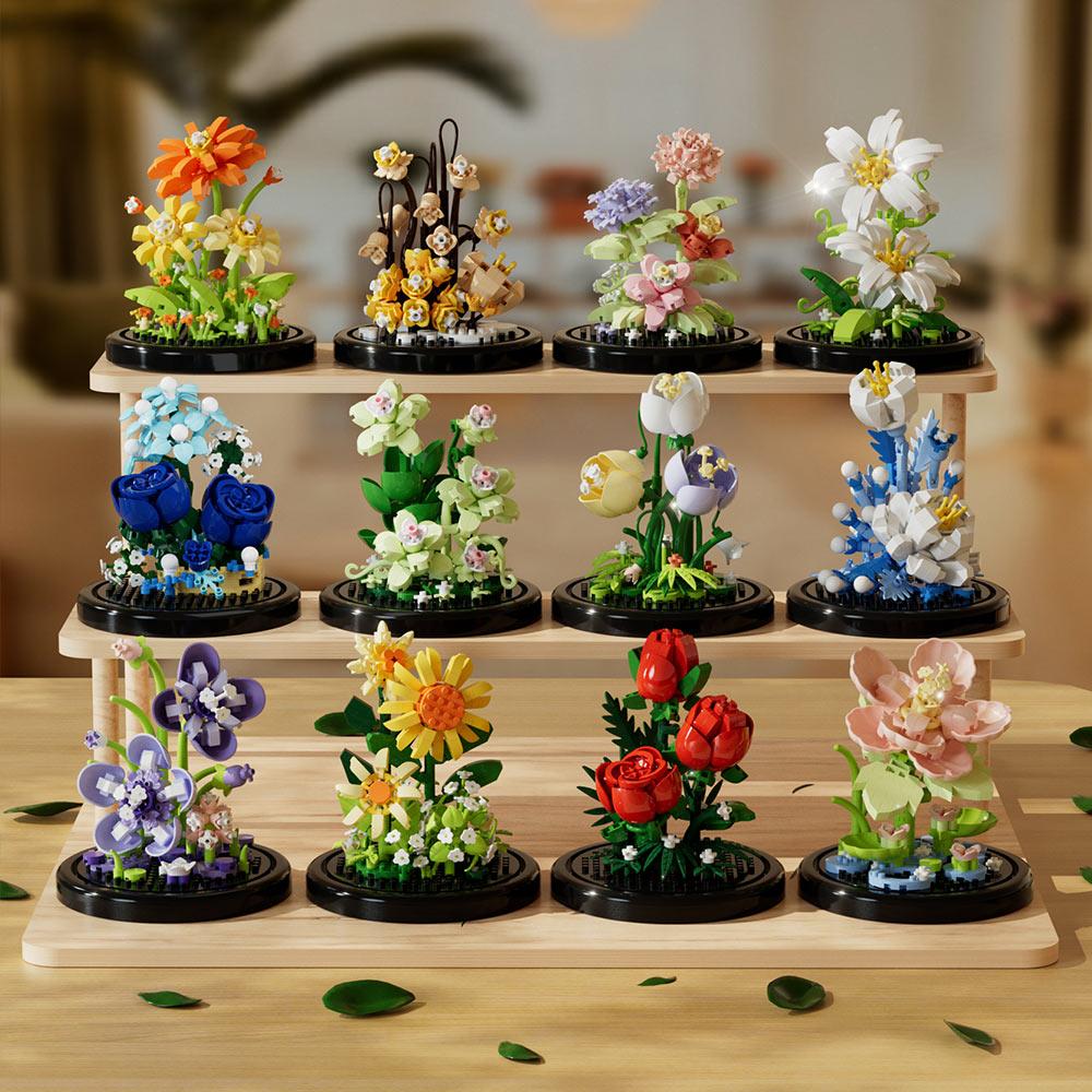 Building Block Flower Eternal Rose Small Particle Building Block Assembly Toy Birthday Christmas Gift Desktop Decoration