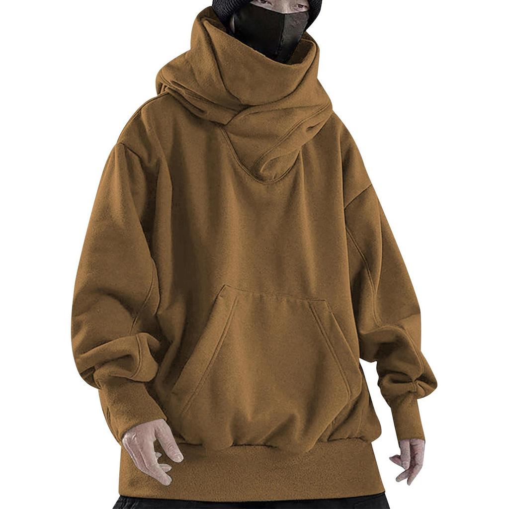 Pánská pevná vintage mikina s vysokým límcem a vysokým výstřihem High Street Hip Hop Pullover