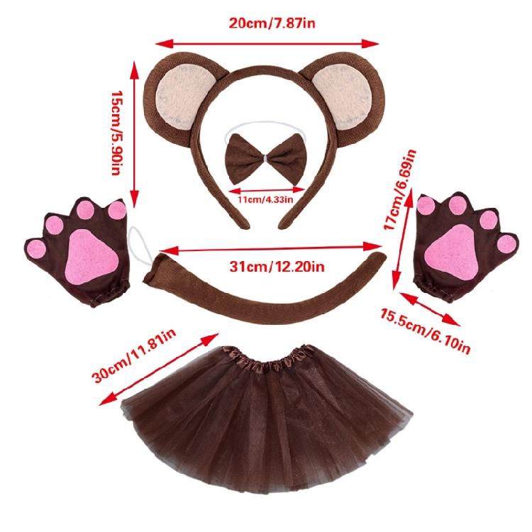 Halloween Monkey Costume Accessories Include Monkey Ear Headband Monkey Tail Bowtie Glove Skirt for Kid Boy Girl Cosplay