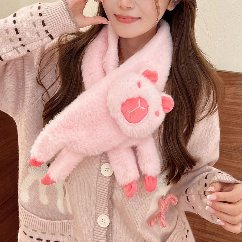 1Pc Fur Collar Soft Polyester Fiber Cartoon Plush Scarf Skin-friendly Faux Rabbit Fur Warm Capybara Clothing Accessories