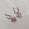 Sweet Pink Love Heart Zircon Pendant Earrings for Women Fashion Y2K Simple Geometric Ear Buckle Party Jewelry Accessories Gifts