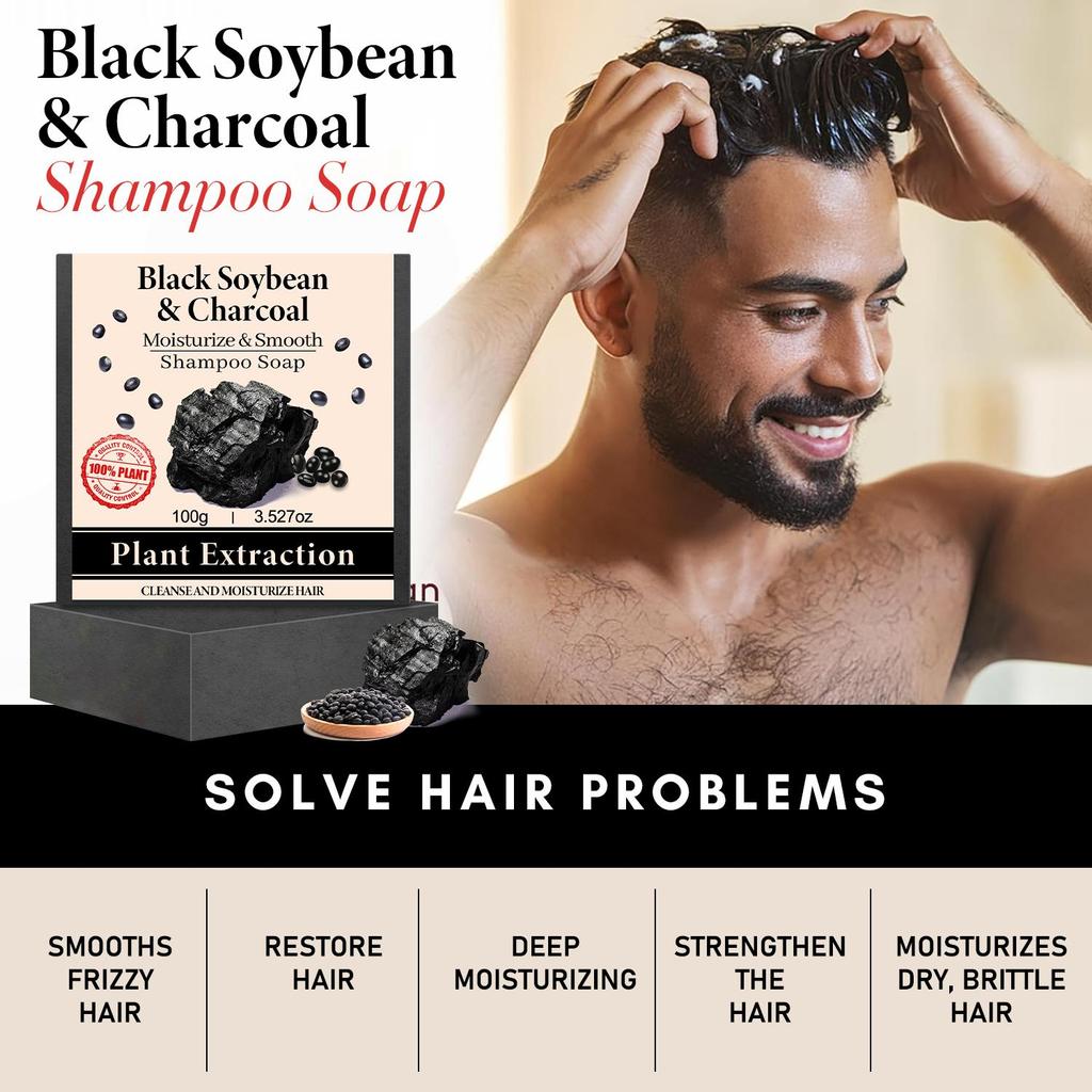 Black Soybean & Charcoal Shampoo Soap-Cleanse and Moisturize Dry, Brittle Hair-Strengthen Hair With Black & Charcoal, 100g
