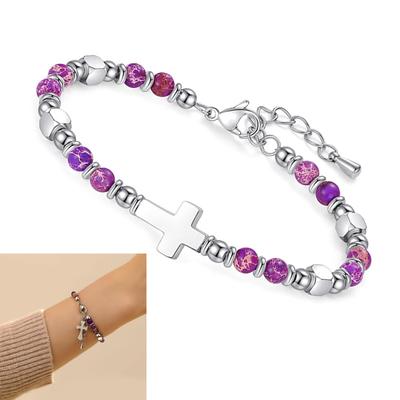 Rundstein-Armband Religiöses Armband Perlenarmbänder Handgelenkschmuck Steinstruktur Geschenk für Familie und Freund