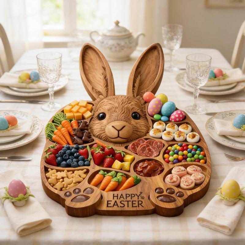 2026 Tagliere in Legno con Coniglietto di Pasqua, Tagliere in Legno a Forma di Coniglio per Salumi, Vassoio da Portata Carino a Forma di Coniglio con