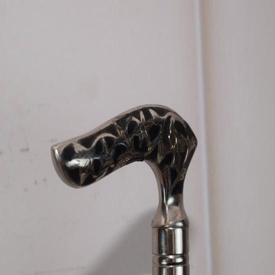 93,98 cm Gehstock Aluminium Holz Gehstock Geschenk für Großvater Vater Silber und Schwarz Solider Stock Sammlerstück