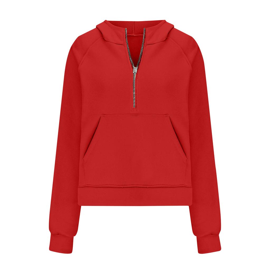 2025 Autumn Winter New Women's Scuba Sports Half-Zip Yoga Loose Short Hooded Fleece Lined Sweatshirt