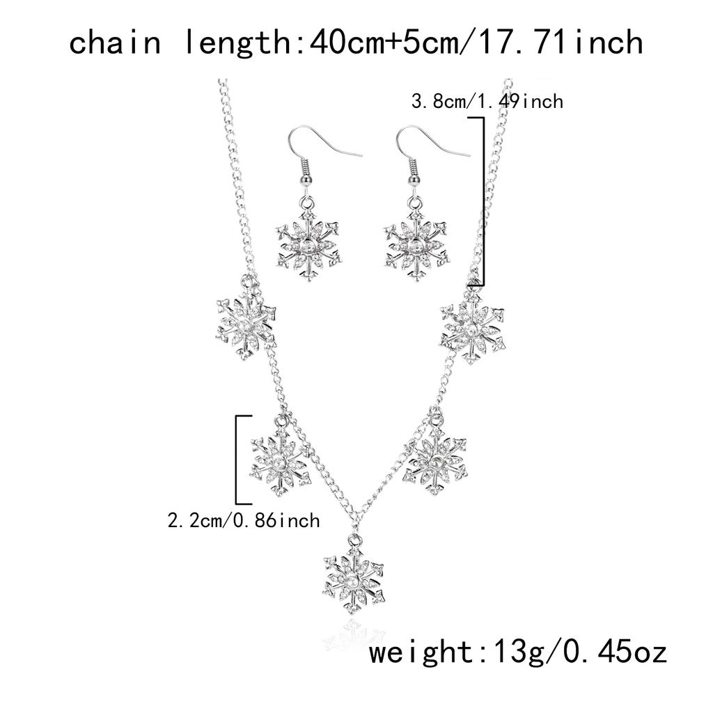Christmas Imitation Pearl Colorful Rhinestone Snowflake Earrings Necklace for Women Exquisite Flower Jewelry Set New Year Gifts