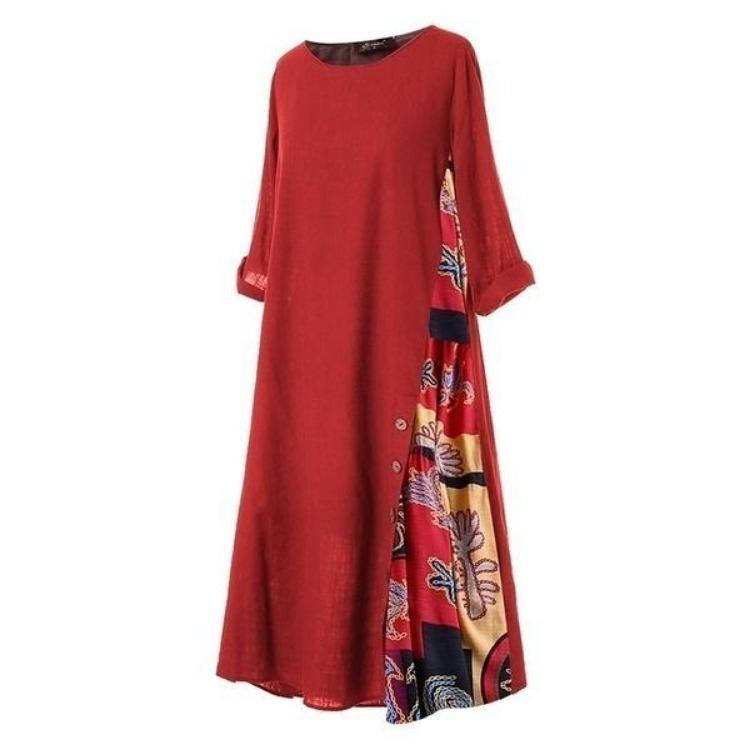 Summer Fashion Floral Maxi Dress Plus Size Casual Loose Long Sleeve Swing Dress Big Holiday Vestidos Longos Robe