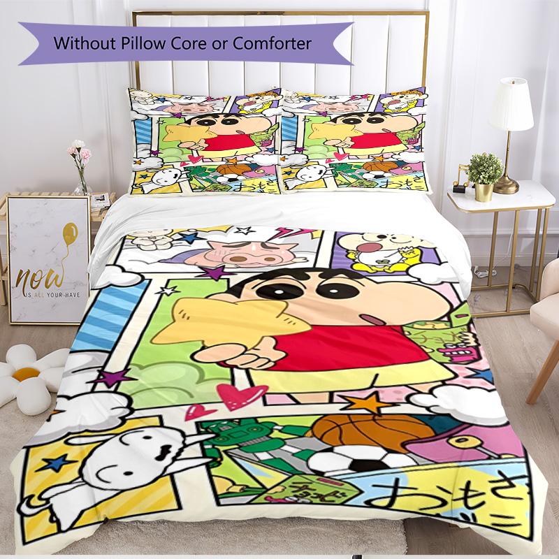 Set copripiumino 3 pezzi (1*Copripiumino + 2*Federe, Senza Nucleo), Set Biancheria da Letto Morbido Stagione Unica con Stampa Crayon Shin, Regalo per Arredamento Camera da Letto