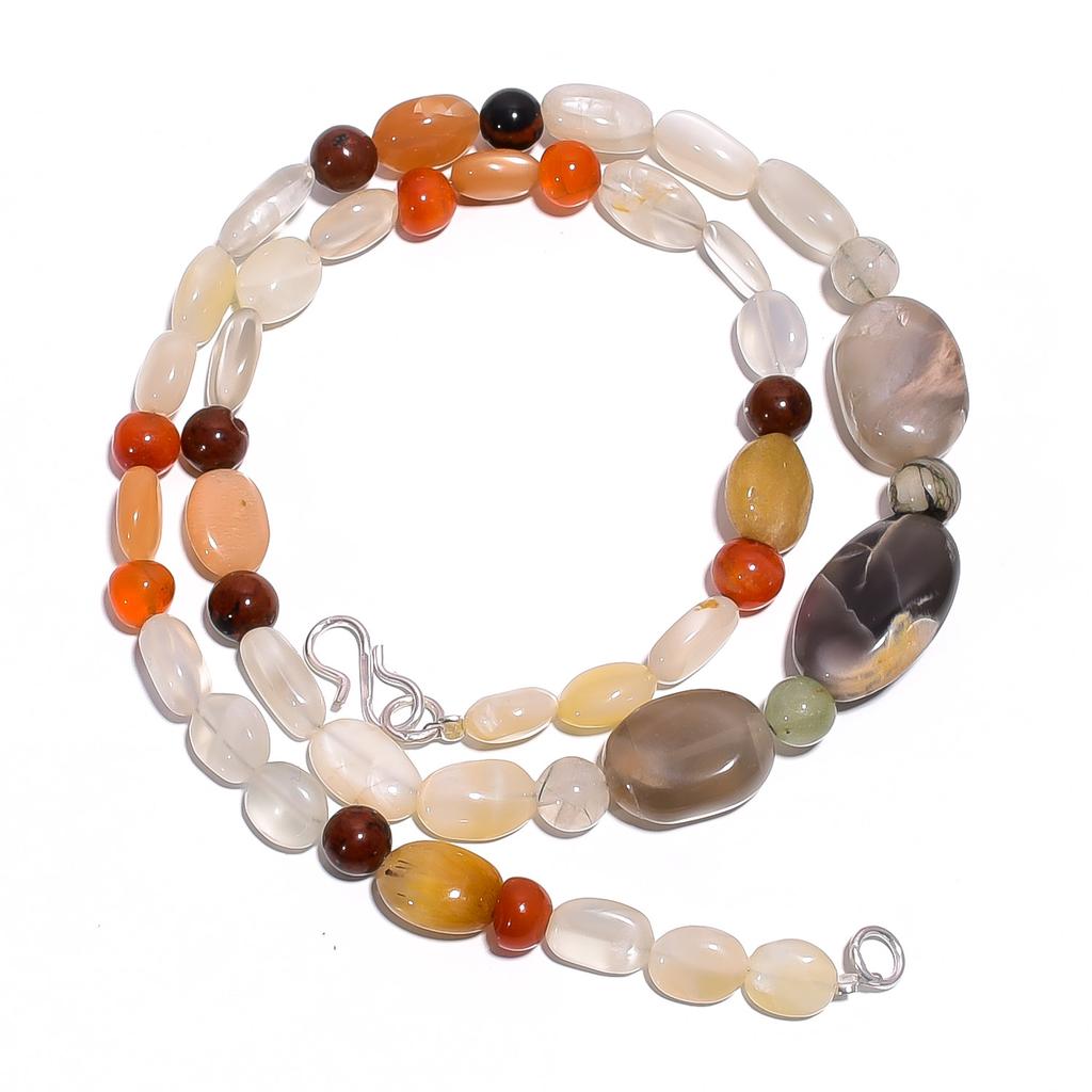 Natural Moonstone Carnelian Gemstone Mix Shape Smooth Beads Necklace 17" UB-4548 UB-4548