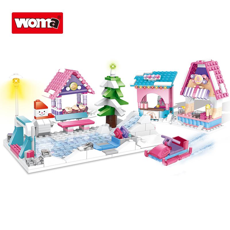 WOMA TOYS C0212A House Building Brick DIY Ice Hockey Snow House Building Block Bricks Set for Girl