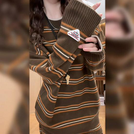 2026 Women's Striped Knit Sweater & Skirt Set - Age-Defying, Versatile, Warm Two-Piece for Fall/Winter
