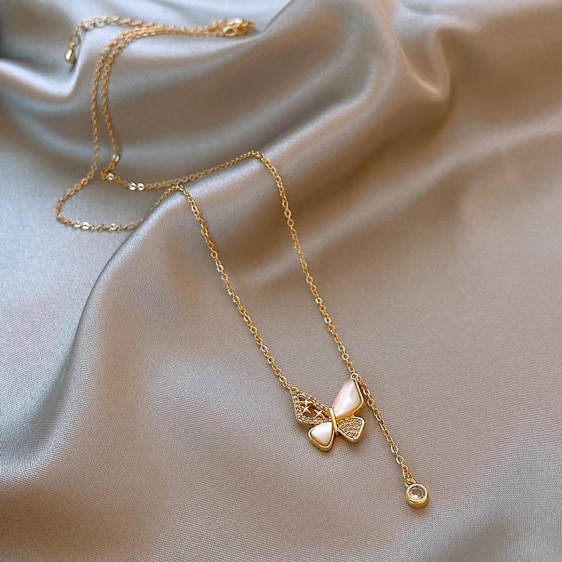 Real gold electroplated zircon Fritillary butterfly necklace temperament collarbone chain design versatile item decoration