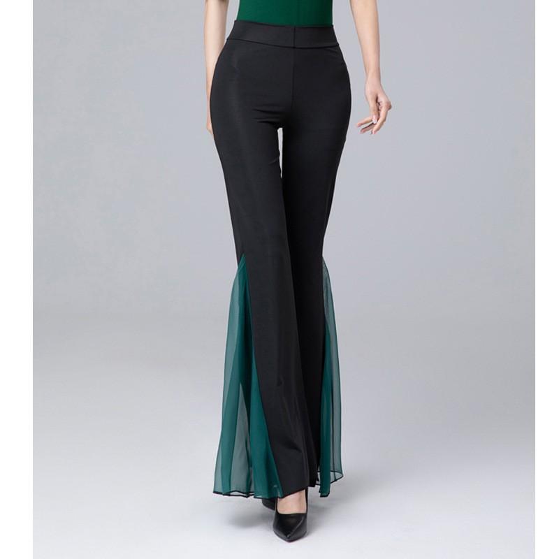 

Женские элегантные широкие брюки, элегантные расклешенные брюки, латинские бальные брюки для танца живота, костюм для выступлений на пилоне S зелёный