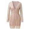 Women's Deep V-Neck Long Sleeve Sequin Dress - Elegant Sparkly Mini Cocktail Party Dress