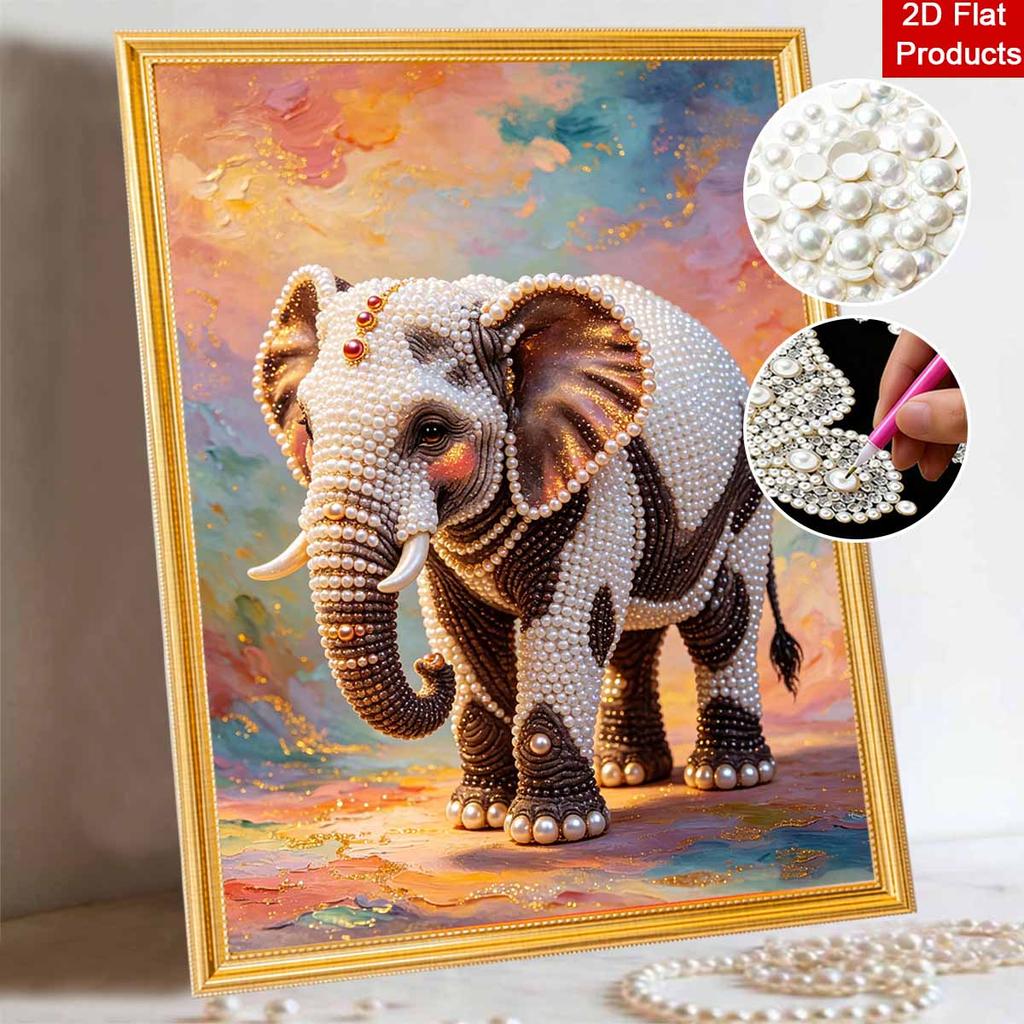 Pearl Painting DIY Kit Frameless Elephant Canvas Shiny Bead Art Creative Craft for Bedroom Living Room Decor