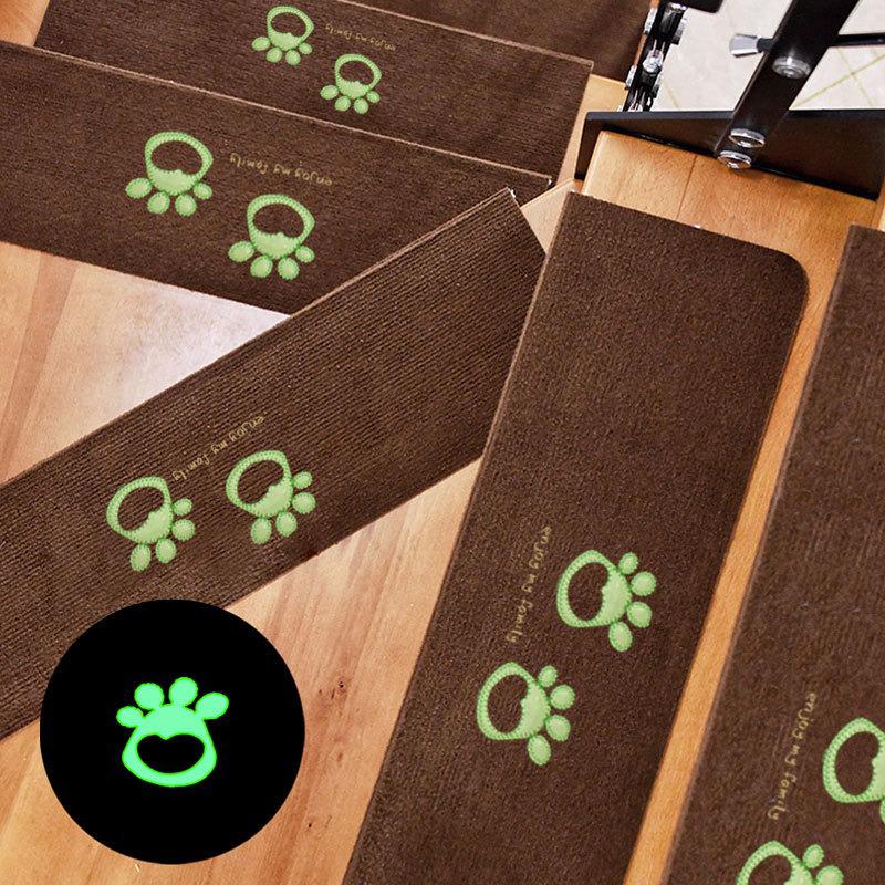 Luminous Self-Adhesive Stair Tread Mats - Splicable, Glue-Free, Solid Wood Protection Carpets