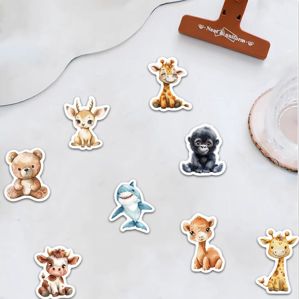 50PCS Beautiful Cute Watercolor Animal Graffiti Stickers Scrapbooking Collage Guitar Skateboard Water Cup Decoration