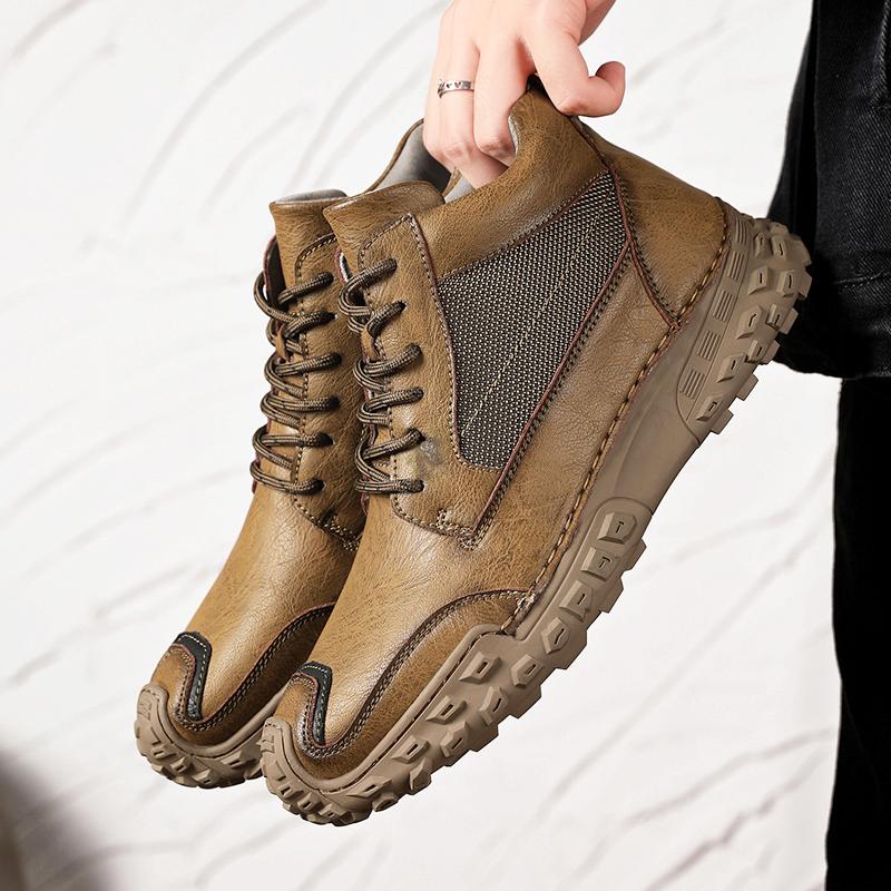 Handgefertigte Outdoor Herrenstiefel Spaltleder Herbst Knöchel-Sneakers Übergröße 38-46 Freizeit-Schuhwerk für Männer Hombres Botas