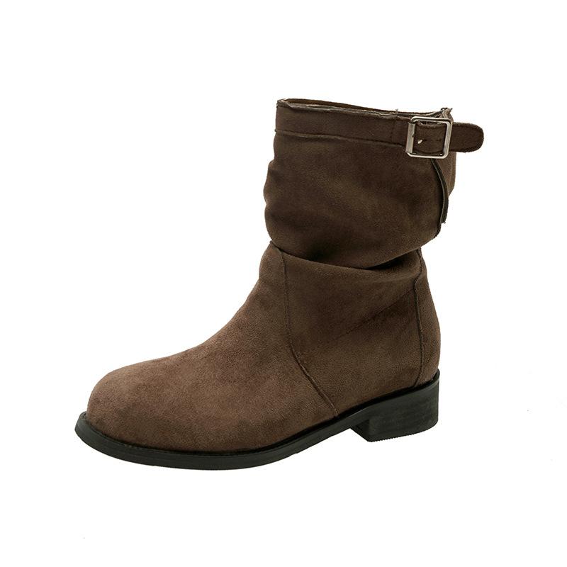 

Sheepskin version~ retro polished and flanged two wear medium and high tube stacked western cowboy boots women s thick heel round head knight boots 40 темно-коричневого кольору