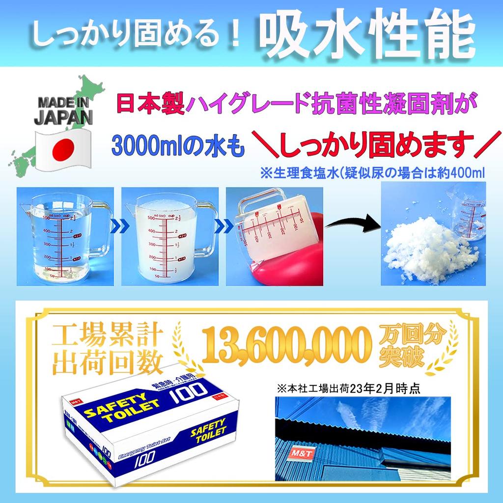 SAFETYTOILET100 Simple toilet 100 times Emergency toilet Portable toilet Made in Japan Antibacterial coagulant 15 years storage Large deodorizing bag