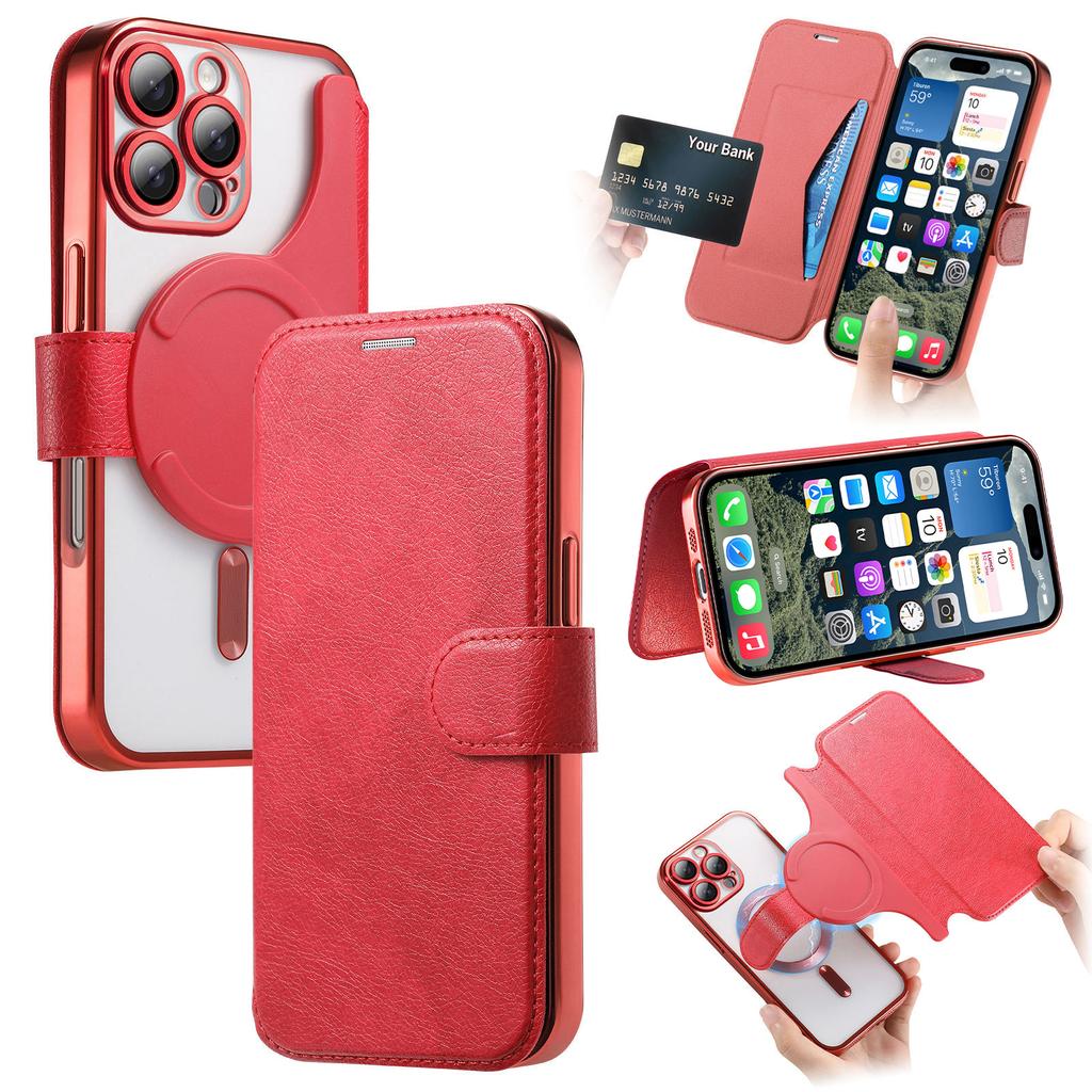 CASENEO For iPhone 16 Pro Case with Lens Film TPU Inner Shell Detachable Leather Phone Cover