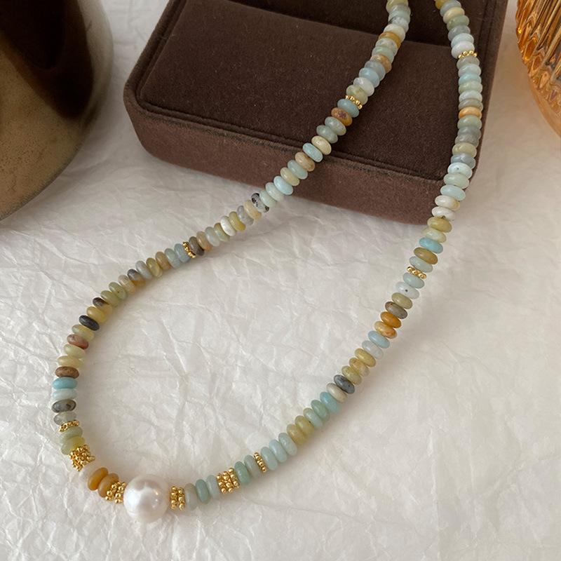 

Ожерелье из глазурованного жемчуга, бусины из натурального камня, ручная работа, универсальная цепочка на ключицу, персонализированная простота и высококачественная цепочка на шею