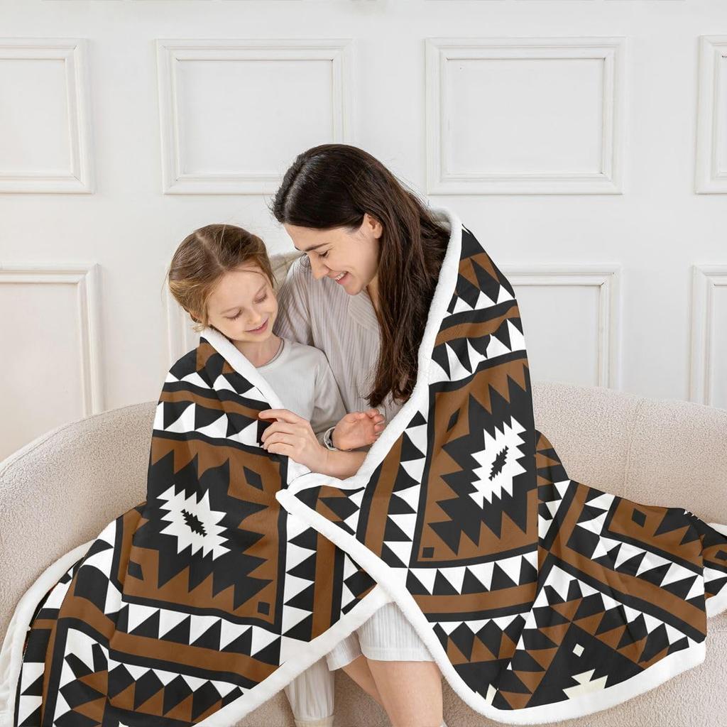 Navajo Pattern Blanket Tribal Design Fleece Throw Southwestern Decor Geometric Print Cozy Home Textile