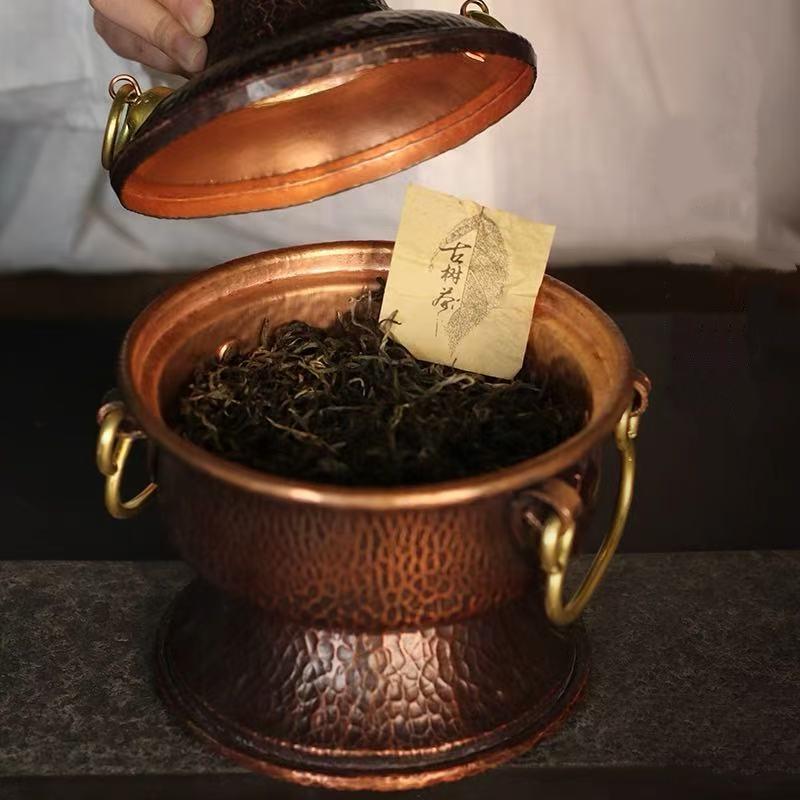 Multifunctional Pure Copper Hot Pot Handcrafted Vase Leaves Coffee Beans Container Incense Burner Tea Leaf Canister Storage Box