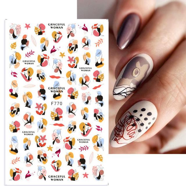 1pc 3D Nail Stickers Spring Summer Natural Flower Leaves Simulation Dried Flower Dragonfly Nail Applique Water Slides Decoration