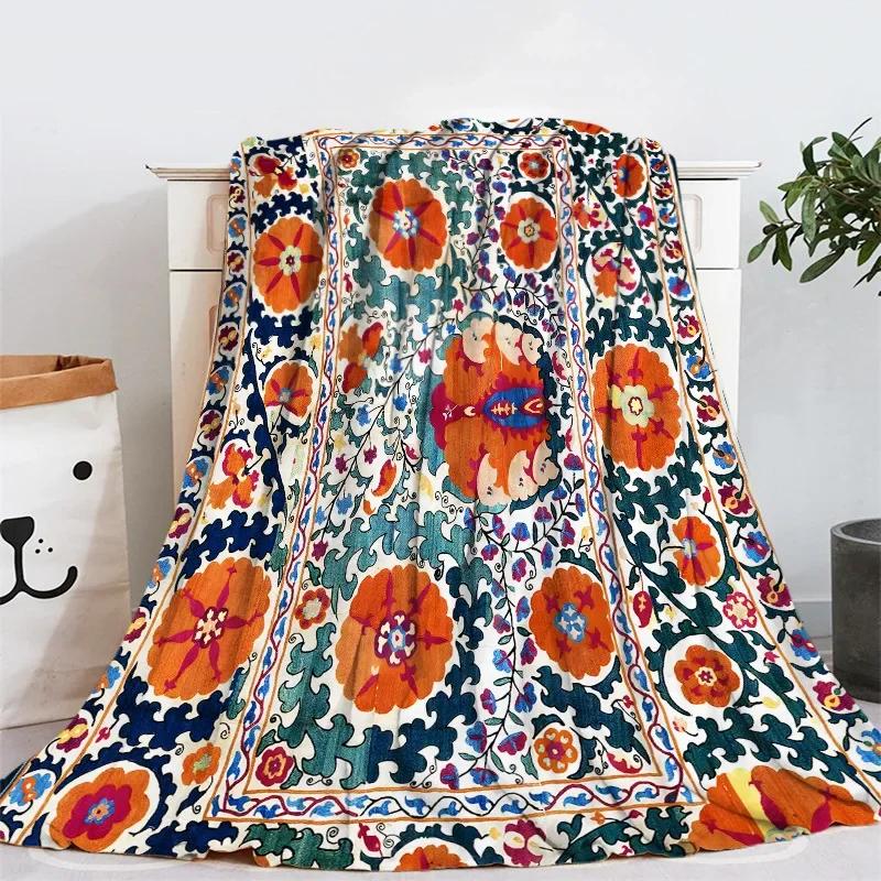 Geometrický Etnický Boho Vzor Flanelová Přehozová Deka Měkká Teplá pro Domácí Dekoraci Pohovky Děti Dospělí Kempingová Deka Velikost King Queen