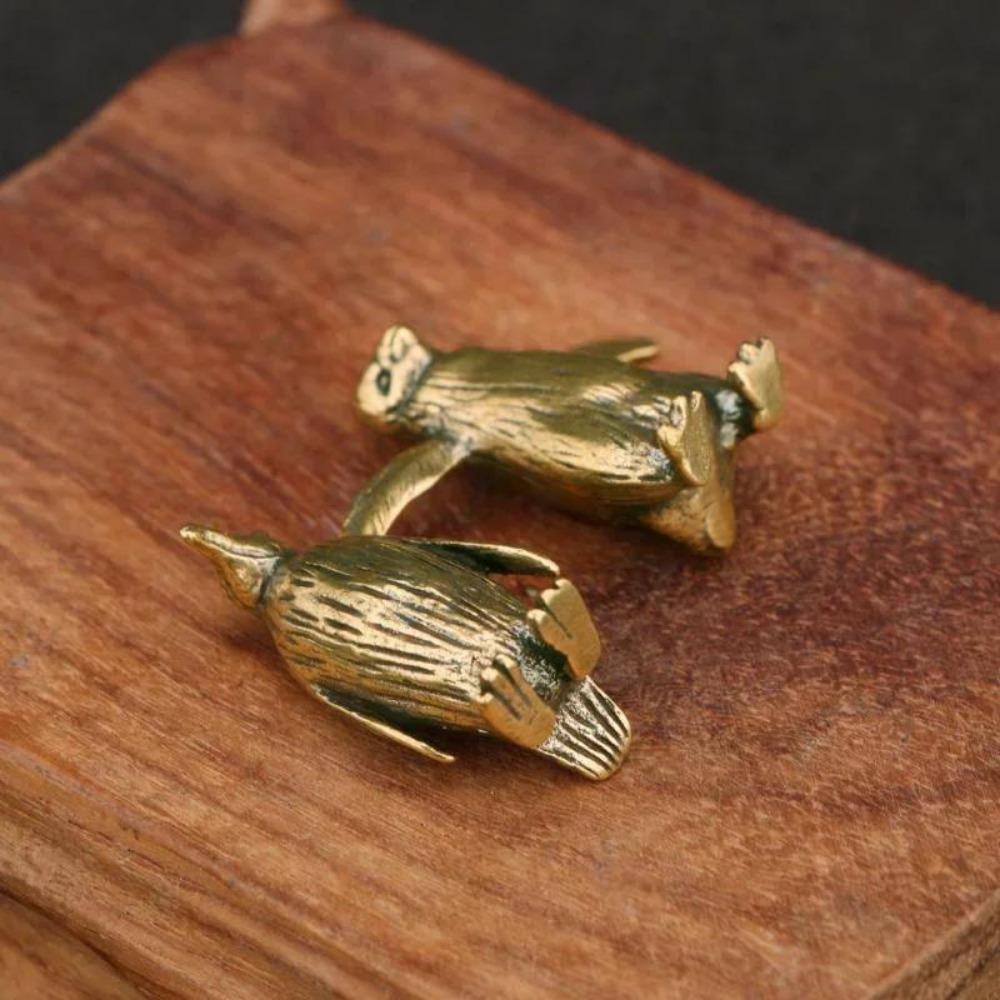1pc Solid Brass Antarctic Penguin Small Statue Miniature Figurine Office Desk Ornament