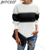 BITCED Color-Block Striped Sweater with Lantern Sleeves Women's O-Neck Top In European Style