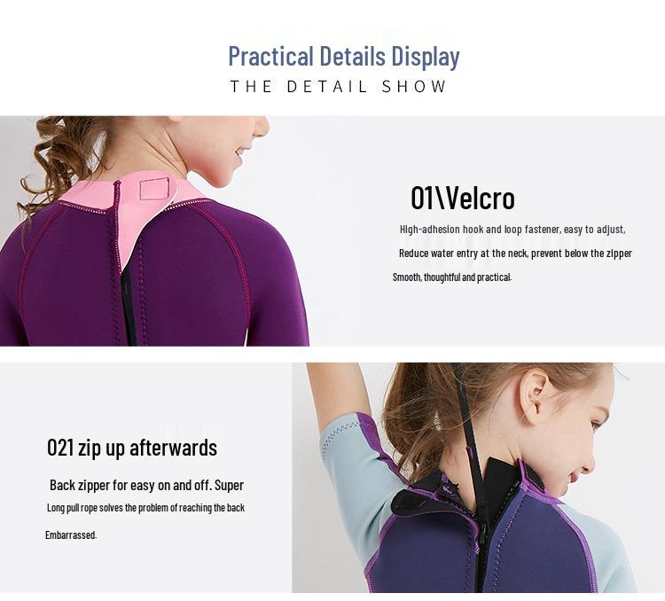 Traje de Neopreno Infantil de Manga Corta de 2.5MM: Mono Cálido y Protegido del Sol para Buceo de Otoño/Invierno y Seguridad contra Medusas