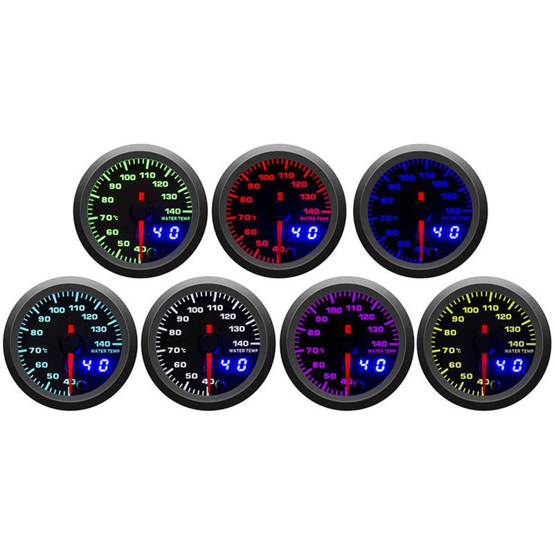 52mm Car Water Temperature Gauge 40~140 ℃ 7 Colors Backlight With Water Temp Sensor Water Temp Joint Pipe Sensor Adapter 1/8 NPT